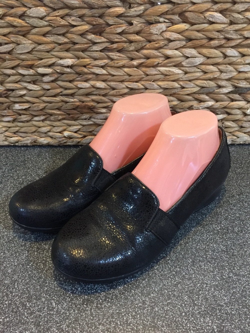 Dansko Black Leather Slip-On Clogs